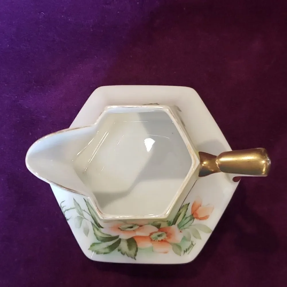 Vintage Hand-Painted Bavarian Floral Porcelain Creamer with Gold Trim